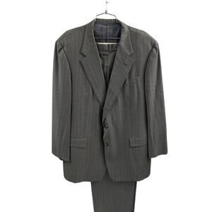 VTG Hickey Freeman Loro Piana Italy Tasmanian Super 120s Grey Pinstripe Suit 46L